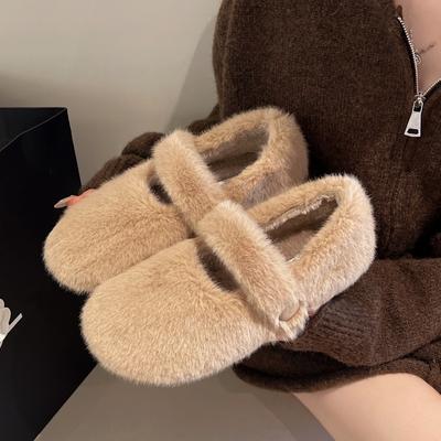 Scarpe da donna peluche a fondo piatto Scarpe da donna calde in pile Scarpe singole a punta tonda a fondo piatto Autunno e Inverno da donna