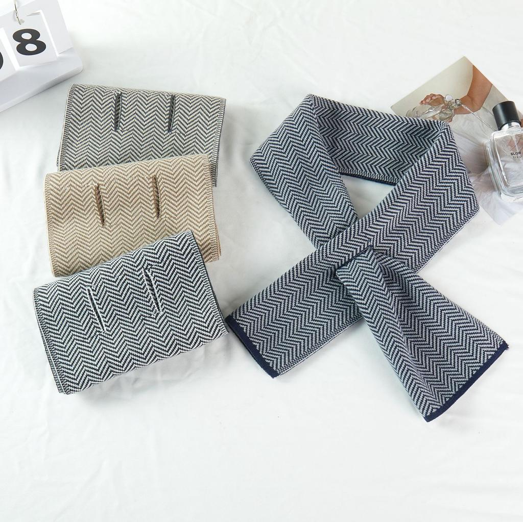 Autumn Winter Neck Scarf Solid Houndstooth Wrap Casual Warm Knit Cross Scarf Short Neck Warmer Men