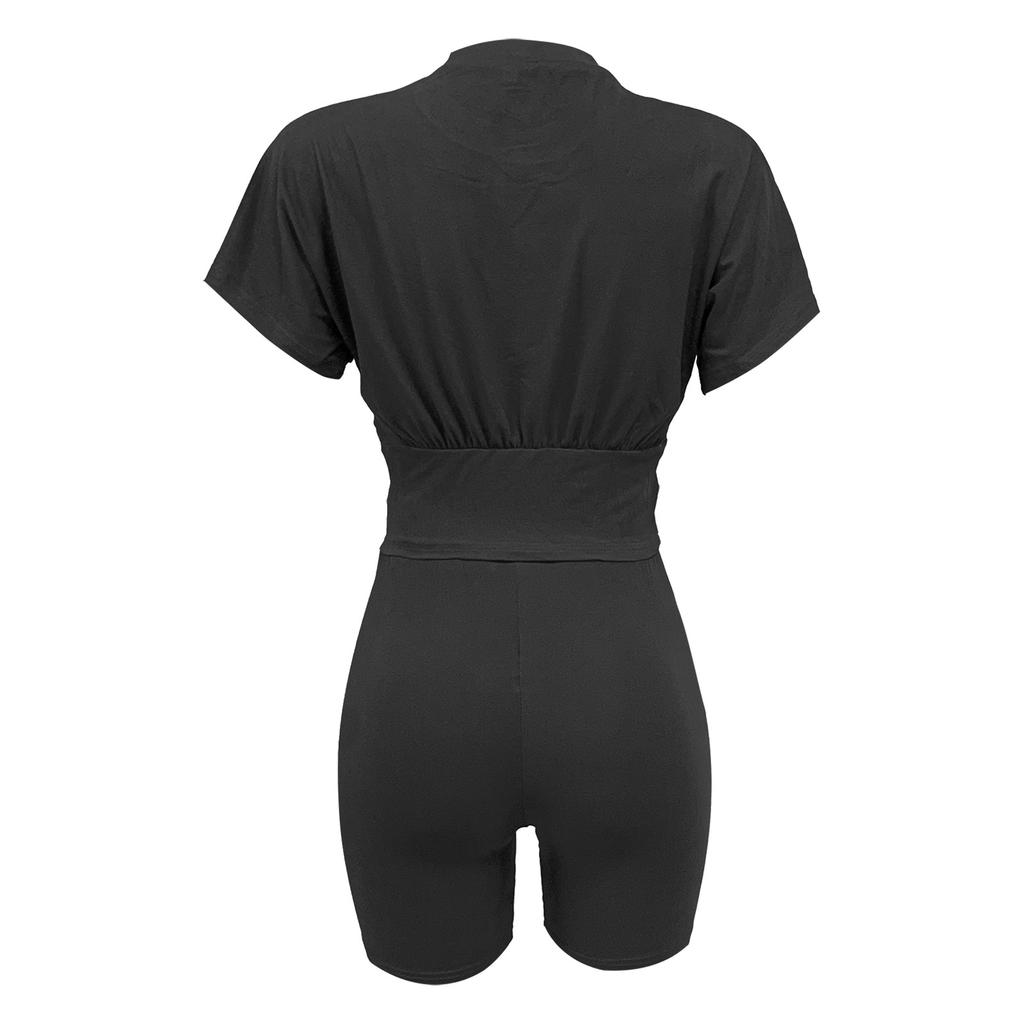 Womens Tracksuits  Color Sports Waist Set Short Sleeve Tops Shorts Set