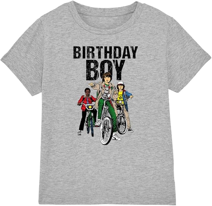 Stranger Things Birthday Boy Bike Kids T-Shirt, Athletic Heather 110