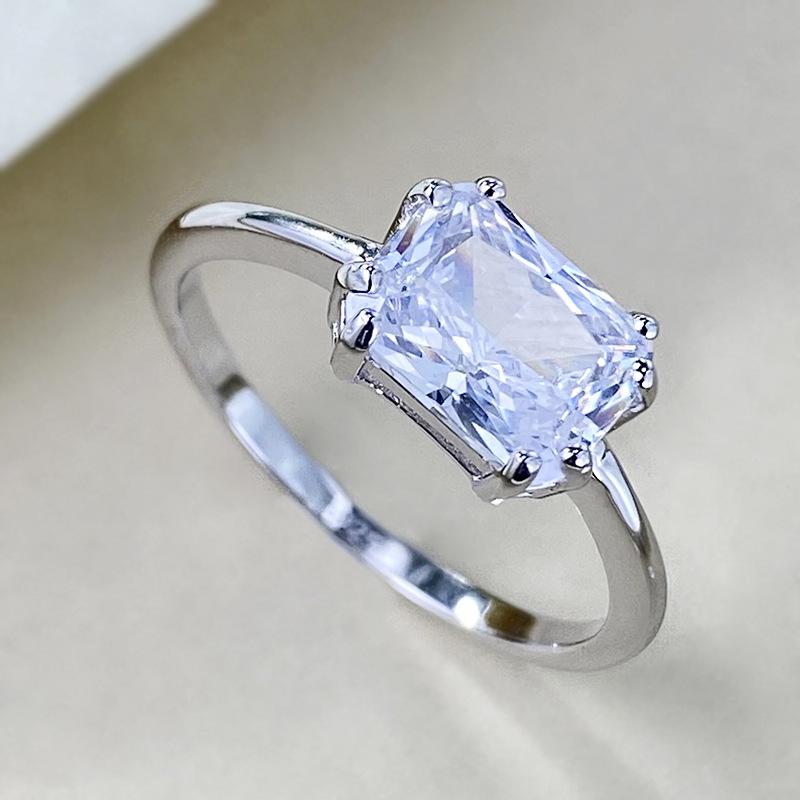 S925 Sterling Silver Square-Cut Zircon Ring for Women (6x8mm)