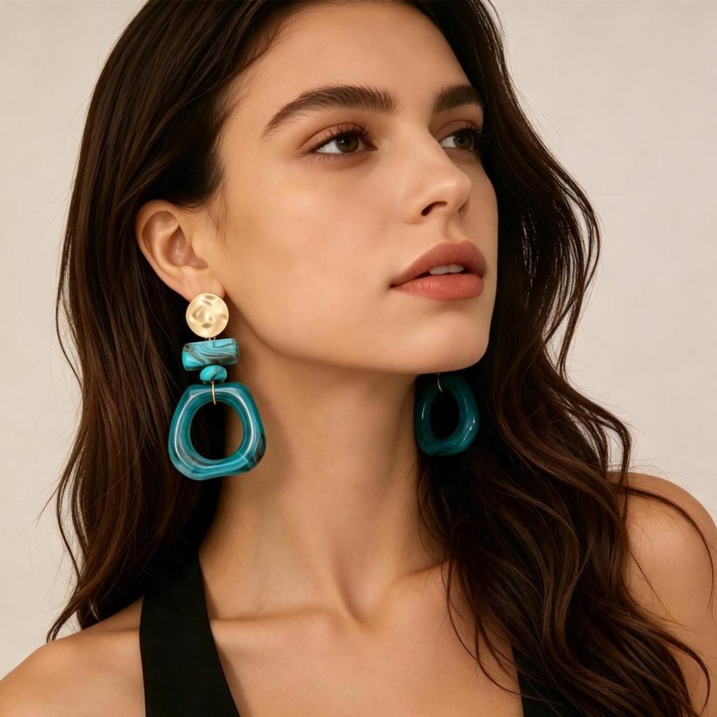 European-American Resin Gradient Geometric Earrings: Bohemian Style Patchwork Studs