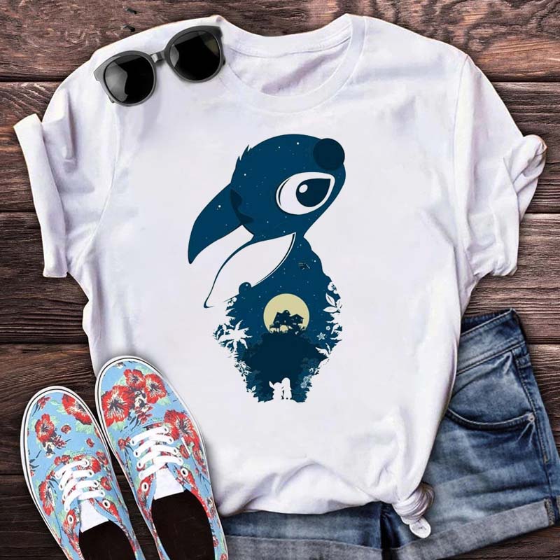 Cartoon Lilo Stitch Print T Shirts Fashion Graphic Tees Cute Stitch Tops Funny Vintage Casual Tshirt Gift Unisex