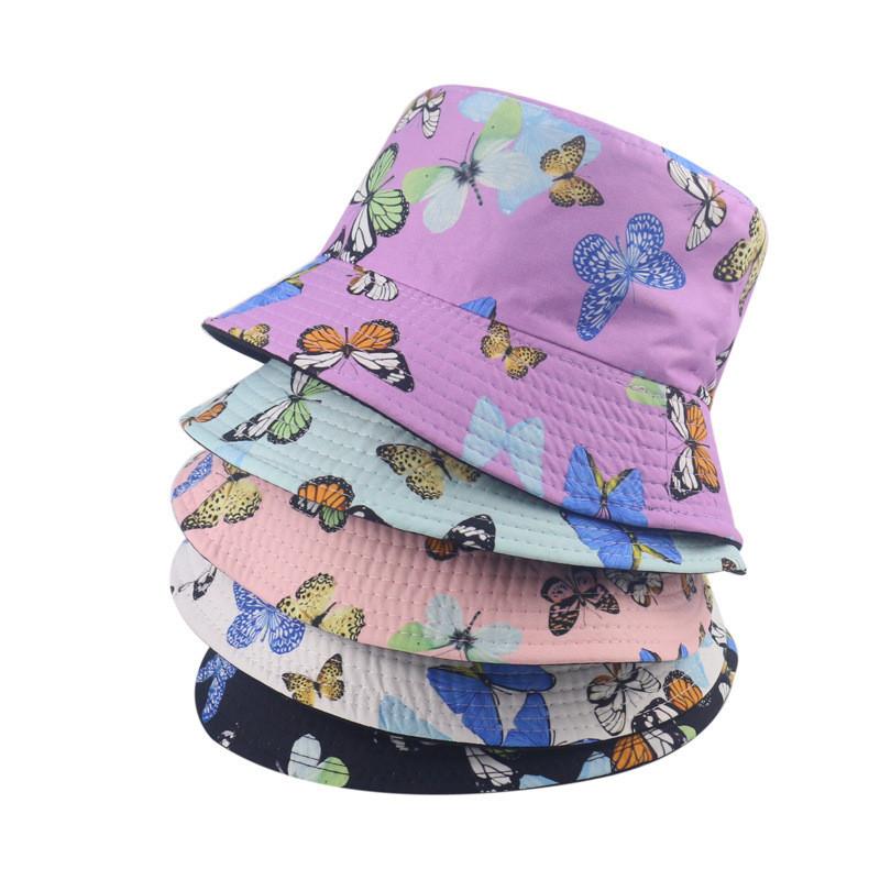 European American Style Cotton Fisherman Hat For Women Spring Summer Sunscreen Butterfly Printed Cap