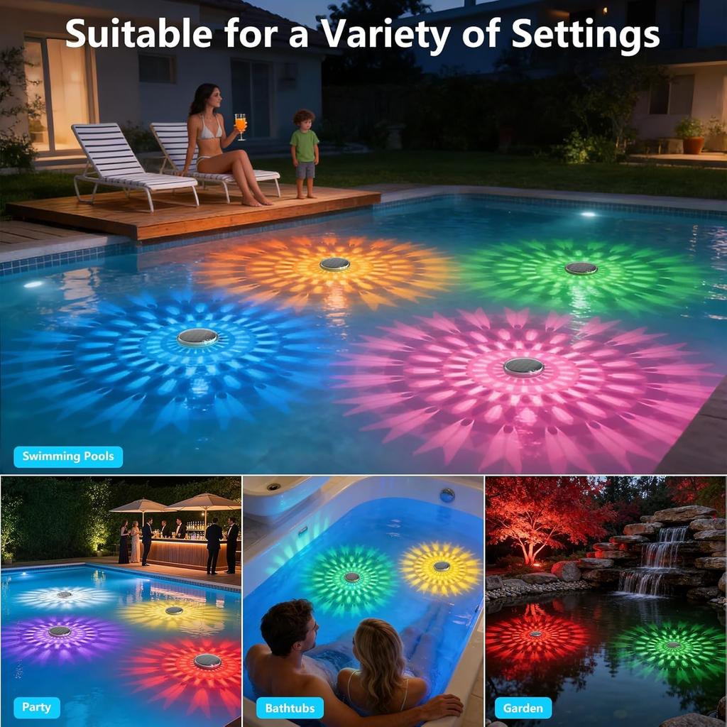 Solar Powered Floating Pool Lights with Remote Control 12 Lighting Timing Mode IP67 Waterproof  for Inground/Above Ground Pool Pool Party Bathroom
