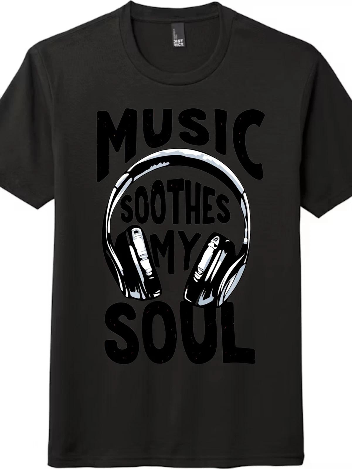Unisex Music Soothes My Soul T-Shirt-Headphone Graphic Music Lover Gift Tee 3XL