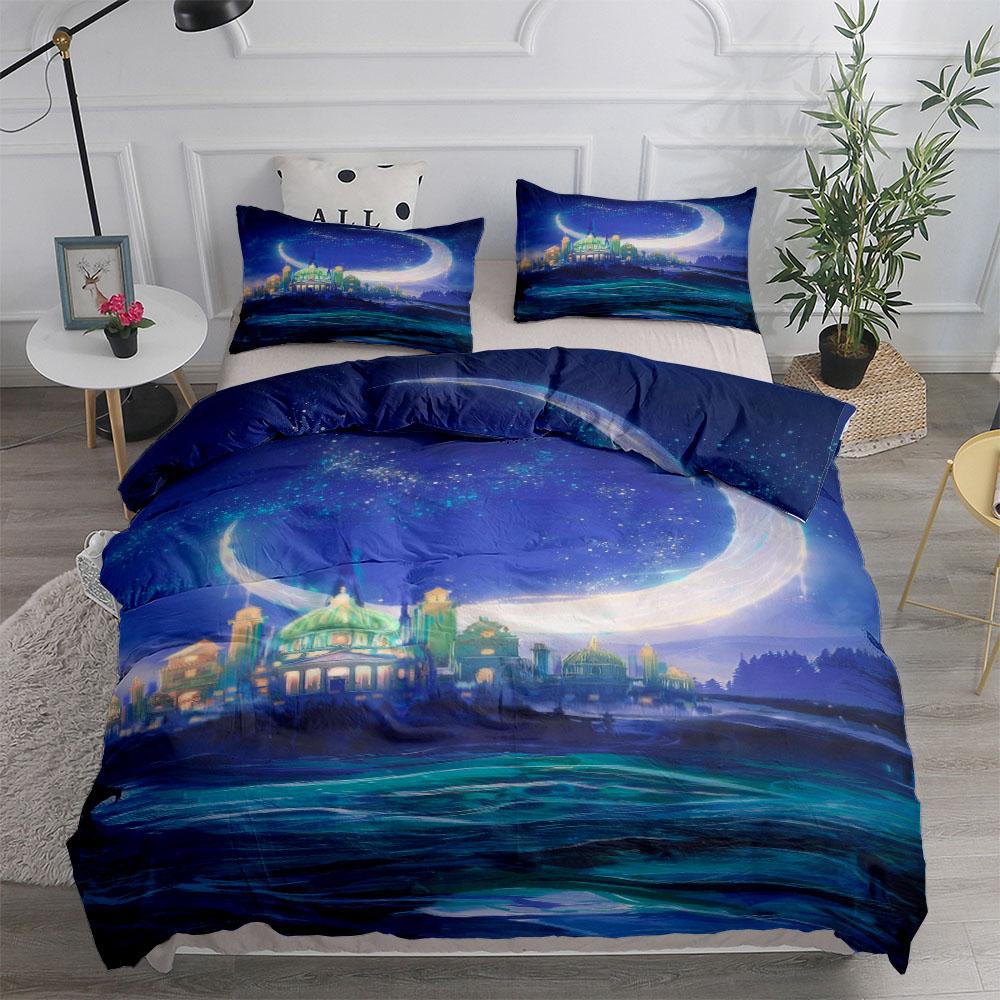 Glitter on Celestial Moon Duvet Cover Set King Queen Double Full Twin Single Size Bed Linen Set
