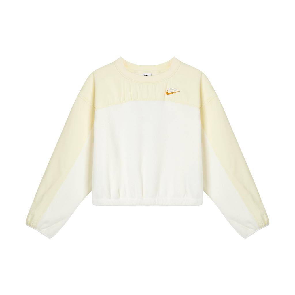 Nike Color Block Casual Crew Neck Pullover Sweatshirt Women Tops White FB8685-133