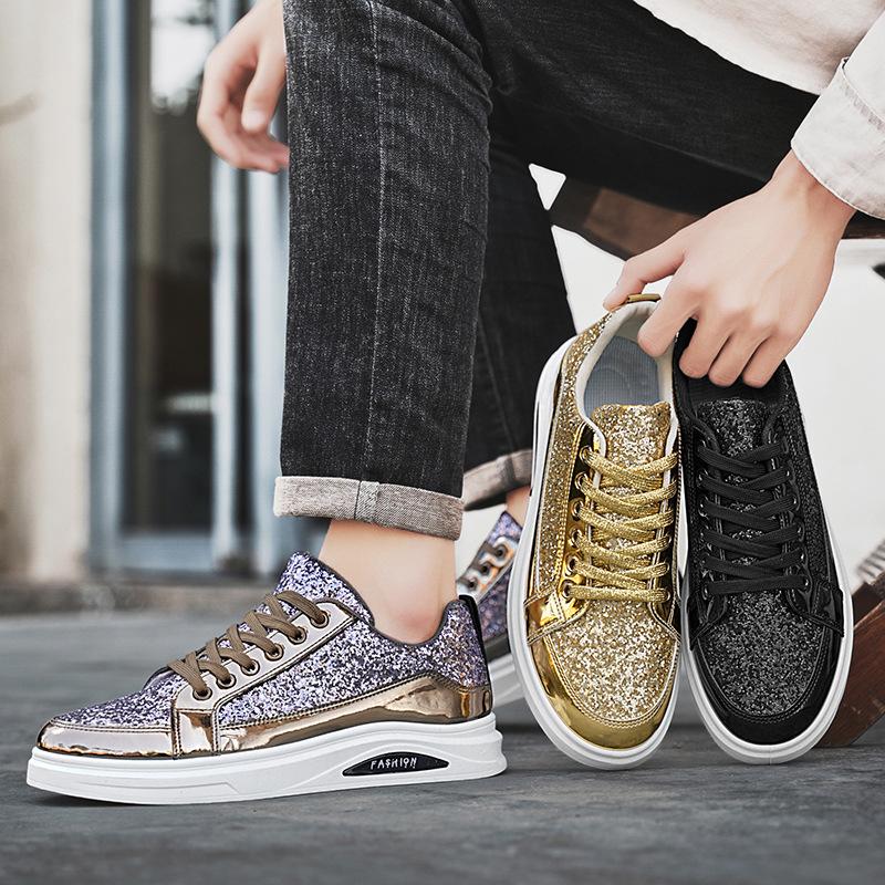 Men's Sneakers New Luxury Fashion Skateborad Shoes Glitter Casual Shoes Men Platform Vulcanize Shoes Big Size Tenis