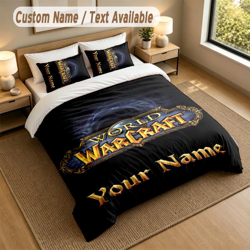 3Pcs Bedding Set Custom Name Text, 1 Sheet 2 Pillowcases Home Bed DecorWorld of Warcraft