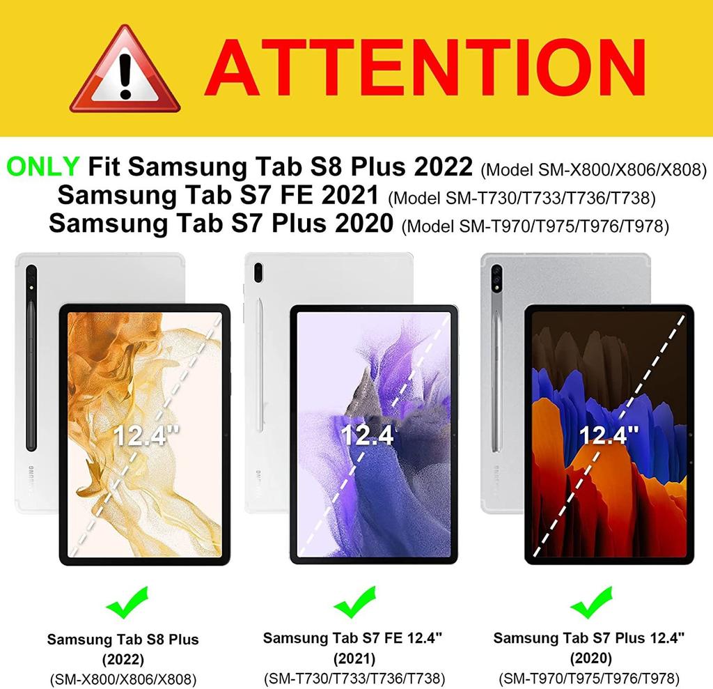 Stand Cover Auto Sleep/Wake Up With Pencil Holder Case for Samsung Galaxy Tab S8+ S8 Plus /S7+ Plus S7 FE 12.4 Inch