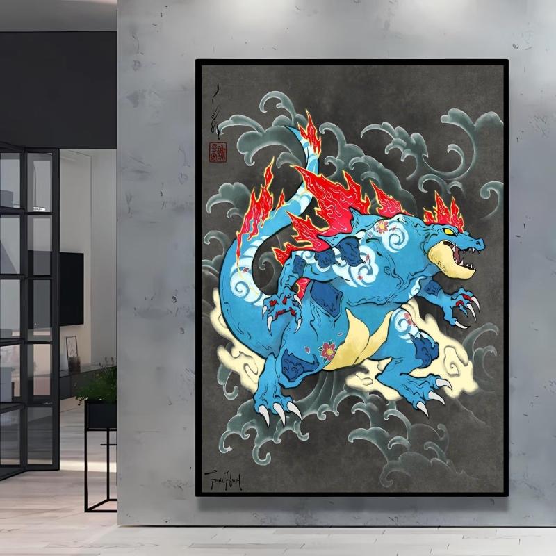 Japanese Classic Anime  Charizard Decorative Painting High Quality Canvas  Modern Home Bedroom Wall Picture Decorative
