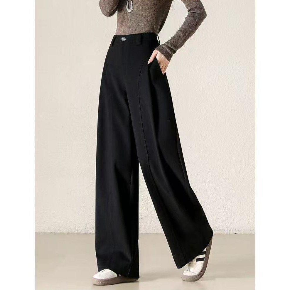 Women s Thick Woolen Pants - Cozy Autumn/Winter Straight-Leg Wide Pants M 95-110 cm чёрный