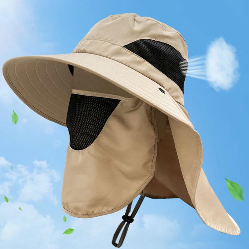 Summer Sun Hats Uv Protection Outdoor Hunting Fishing Cap For Men Women Hiking Camping Visor Bucket Hat Neck Flap Fisherman Hat