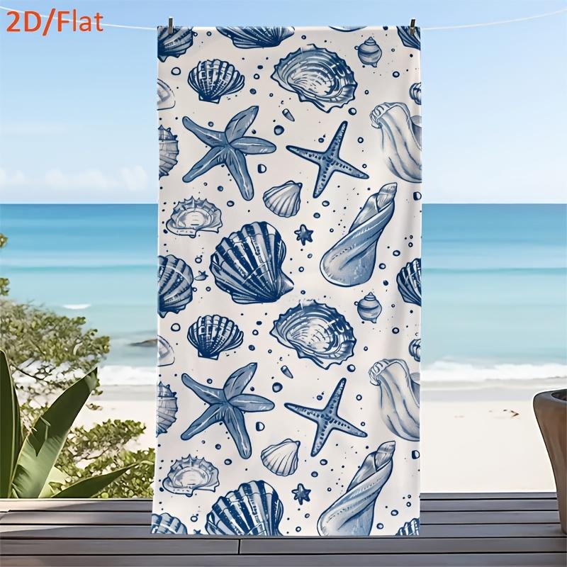 

Dream of The Ocean Beach Towel, Shells Starfish 2D Flat Design Quick Dry Absorbent Microfiber for Summer Sea Vacation W40*H60(CM)