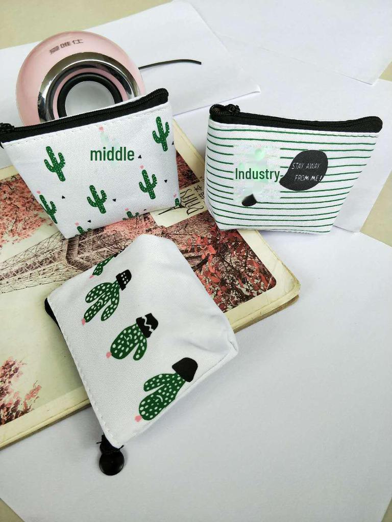 Маленький свіжий полотняний гаманець для монет із кактусом на блискавці