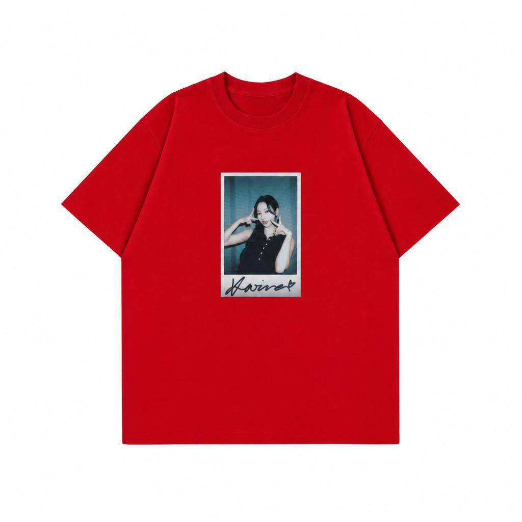 Korean Unisexs Tshirts Daily Polaroid Film Vibe Aesthetic Handwritten Signature Girl Portrait Print Unisex Crew Neck Tshirt