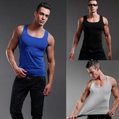 Men's Gym Body Building Tank Fitness Workout Cotton Solid Color Sports Vest Tops