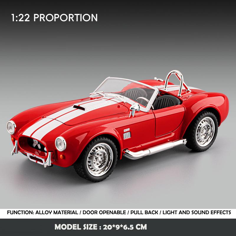 Simulation 1:22 Scale Classical Shelby AC Cobra Alloy Car Model with Sound Light Collection Diecast Metal Miniature Voiture
