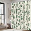 Desert Cacti & Succulents Shower Curtain - Monochromatic Green Design, Light Beige Background, Hand-Drawn Minimalist Style