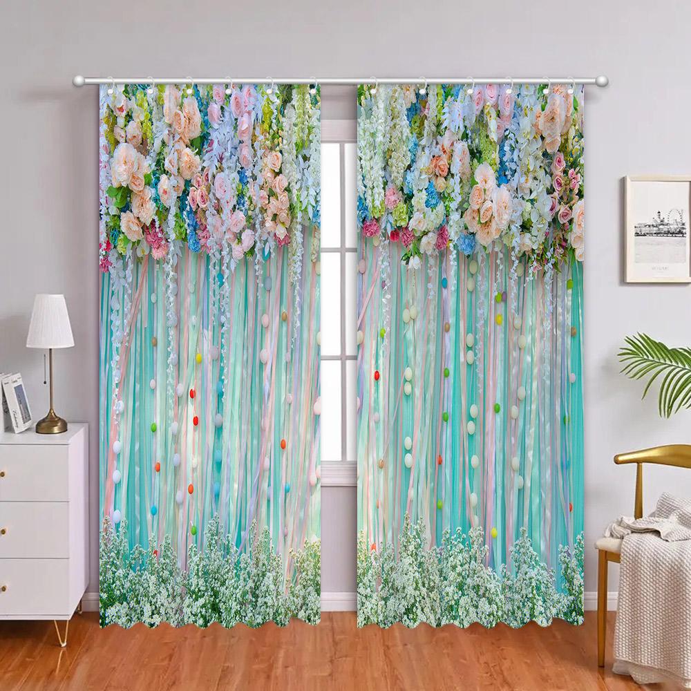 Beautiful Floral Valance 3D Printed Curtains Living Room Bedroom Decorative Background Fabric Bathroom Shower Curtain with Hooks