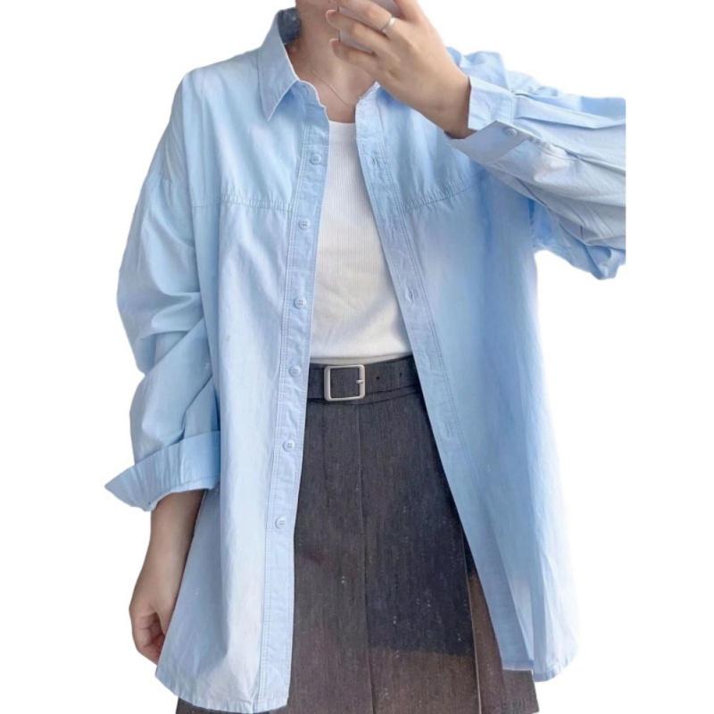 Women's Loose Long Sleeved Shirt Casual Lapel Button Shirt