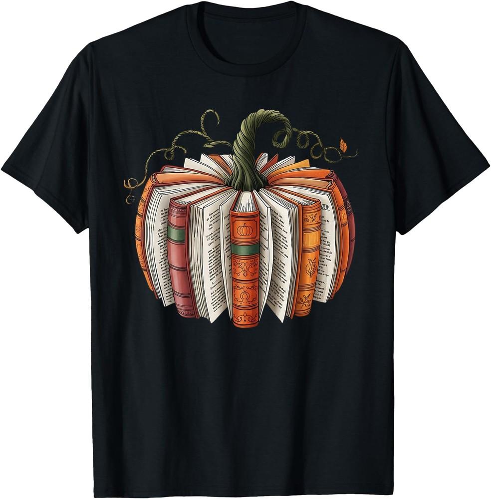 Vintage Book Pumpkin Autumn Fall Librarians Bookworm Teacher T-Shirt