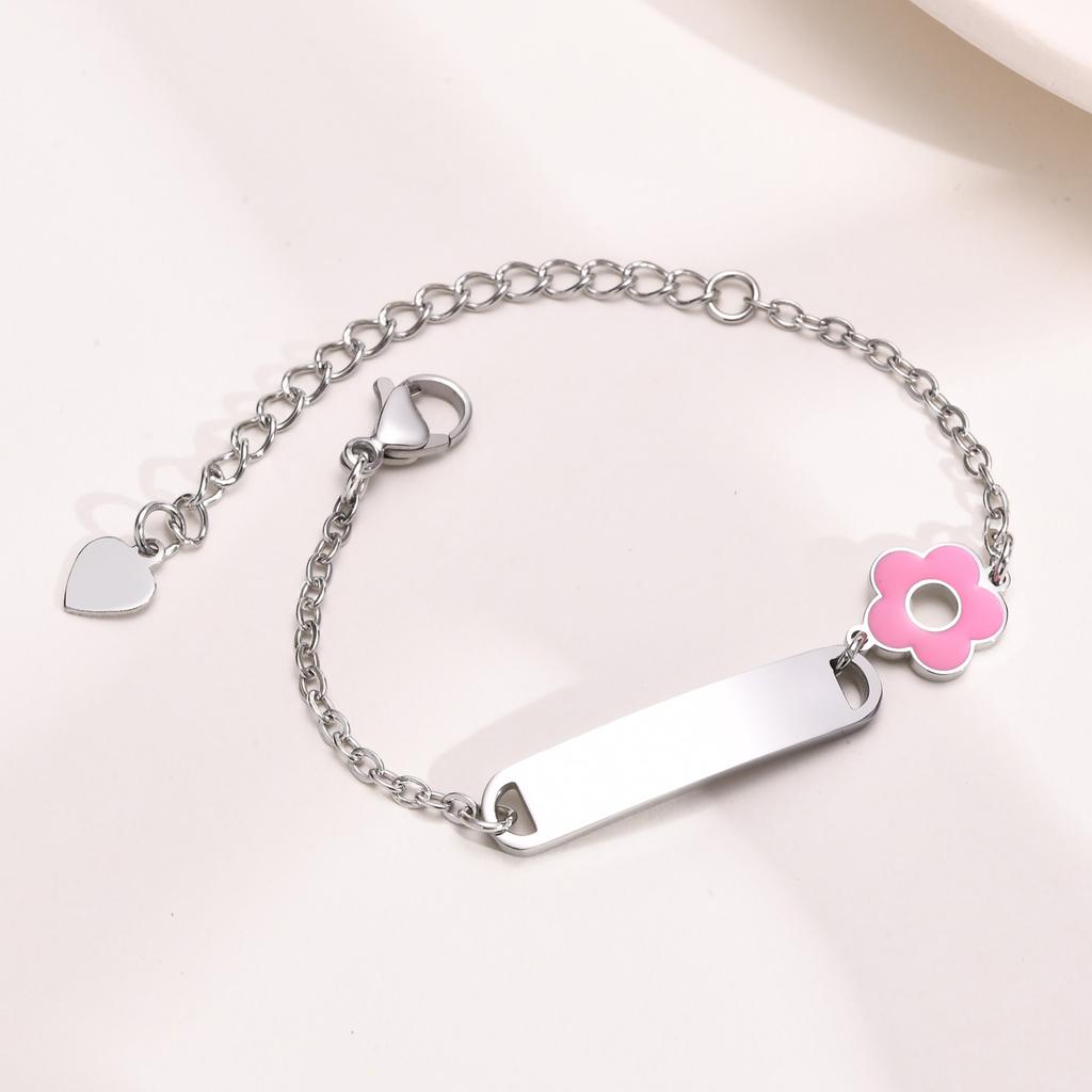 Free Custom Baby Names Birth Date Bracelets, Gift To Newborns Girls Child Kids,Personalized Pink Flower Bracelet Gifts Jewelry