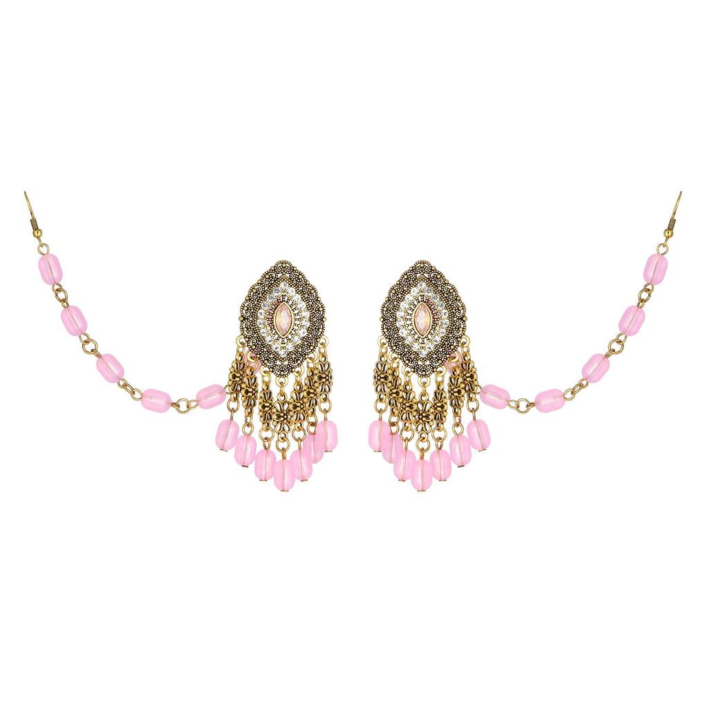 Retro Elegant Indian Style Colorful Earrings & Ear Chains Set for Women