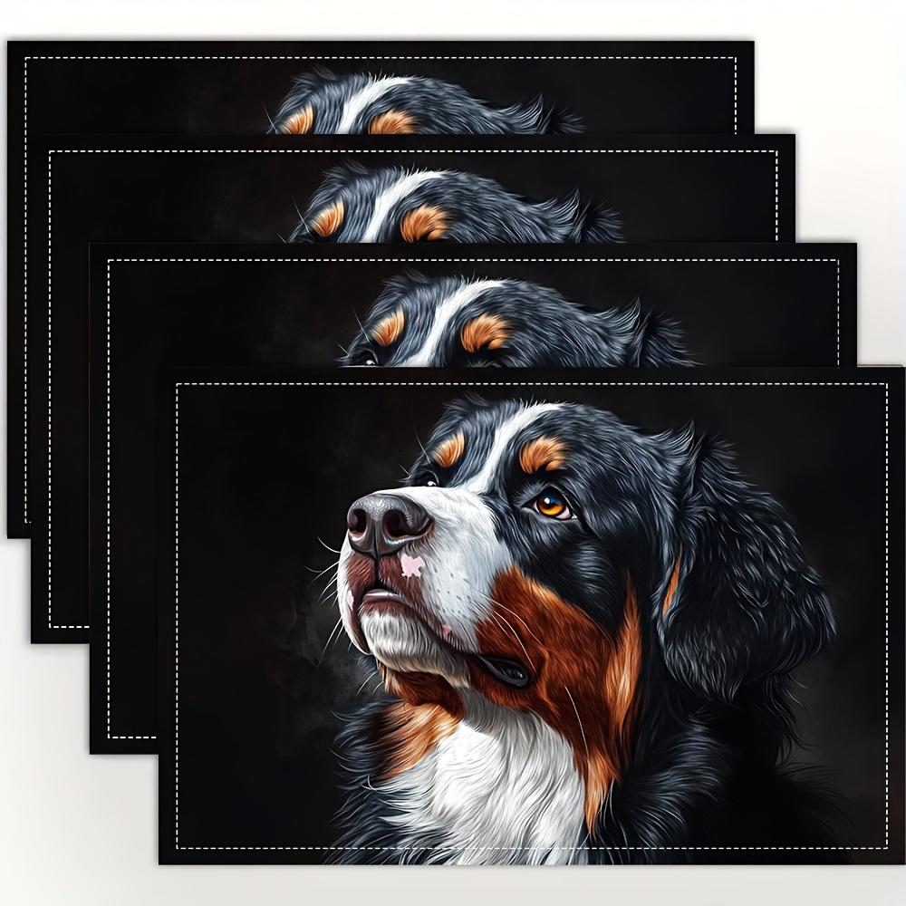 4pcs, Linen Placemat Bernese Mountain Dog Portrait Animal Lover Gift Kitchen Dining Table Mat Home Decor Idea 4PCS