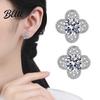 Women Earrings 1 Pair Stud Cubic Zirconia Inlaid Four-Leaf Clover