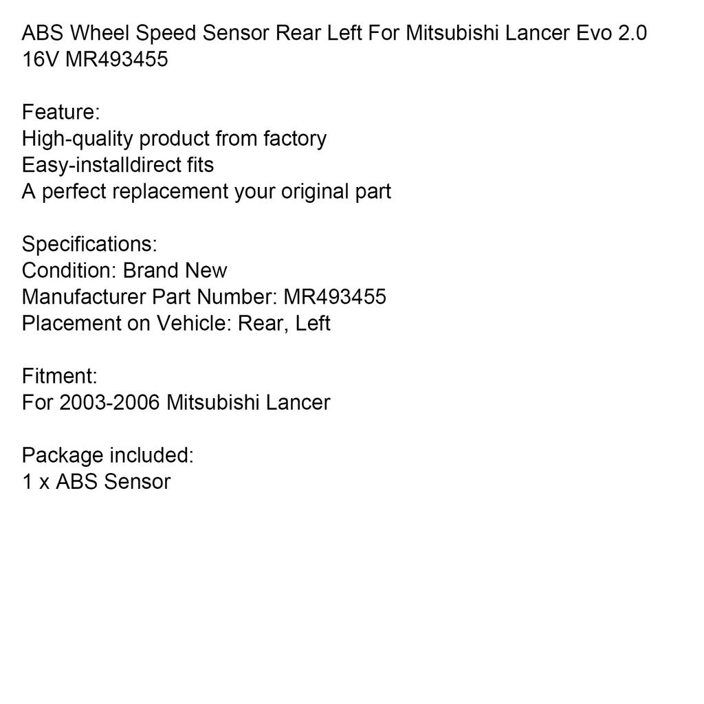 ABS Wheel Speed Sensor Rear Left For Mitsubishi Lancer Evo 2.0 16V MR493455