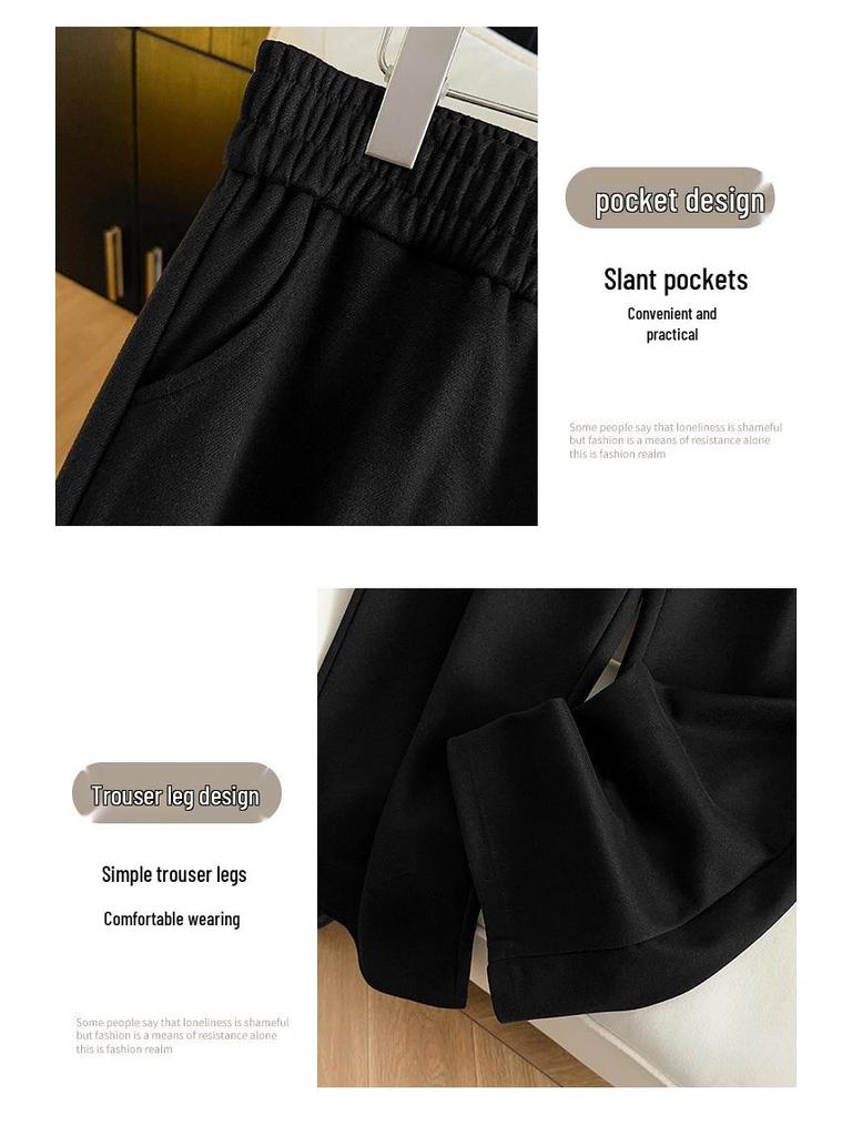 Pantalon amincissant en laine taille haute - Grande taille 200/300 Jin Jambe droite, Coupe ample, Pantalon long décontracté d'hiver pour grandes tailles