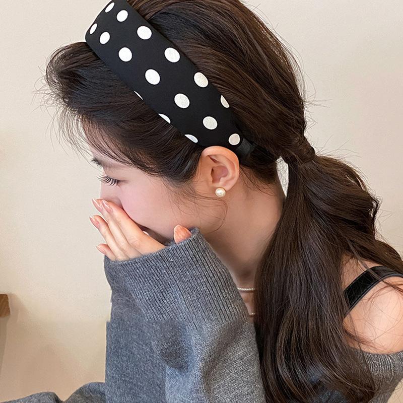 Fabric Satin Polka Dot Fashion Headband Retro Going Out Versatile Headband Niche Personality Simple Hair Accessories