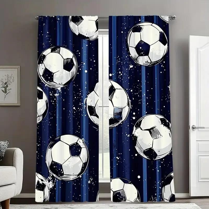 Blue Football Printed Curtains Are Suitable Bedrooms Living Rooms Home Decoration Christmas Curtain For Room Made Of Polyester
