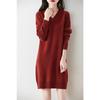 Women's V-Neck Mid-Length Cashmere Knit Dress - Loose Sheath Pullover, 100% Pure Cashmere