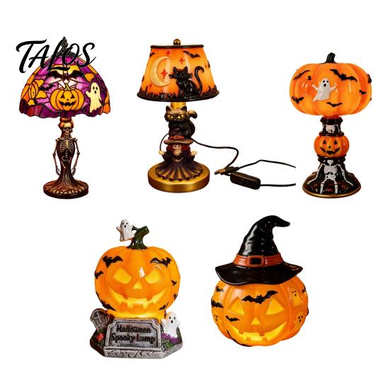 Gothic Chic Room Decor Halloween Night Light, USB Powered Stained Glass Lamp, Retro Glowing Lamp Light with Warm Amber Purple, Tabletop for
