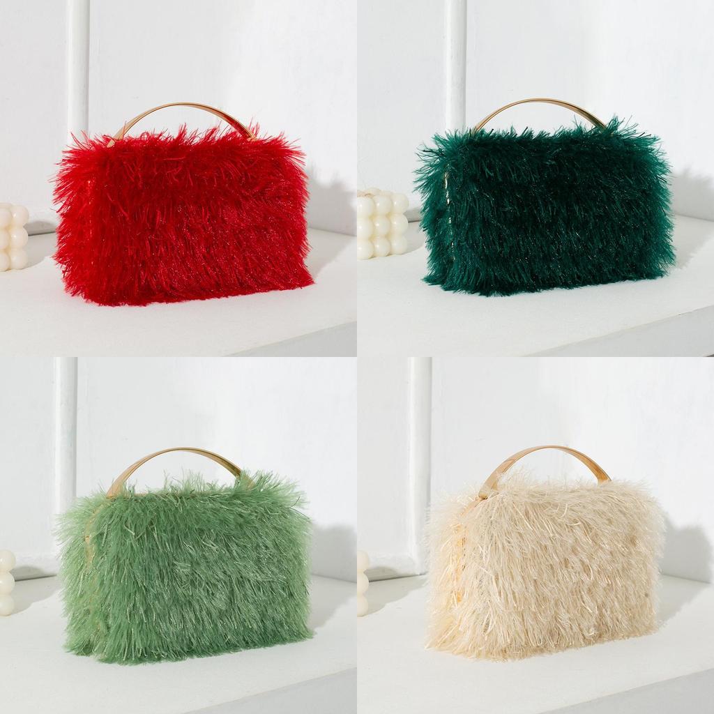 Borsa invernale in peluche da donna portatile con nappe e chiusura a lucchetto per uscite serali