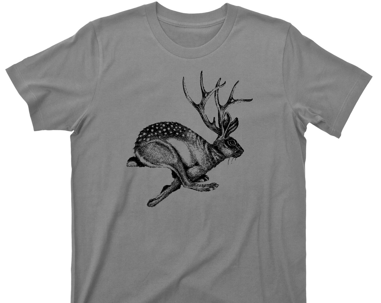 Jackalope T Shirt - Jackrabbit Antelope Horns Cryptids Cryptozoology Graphic TShirt S