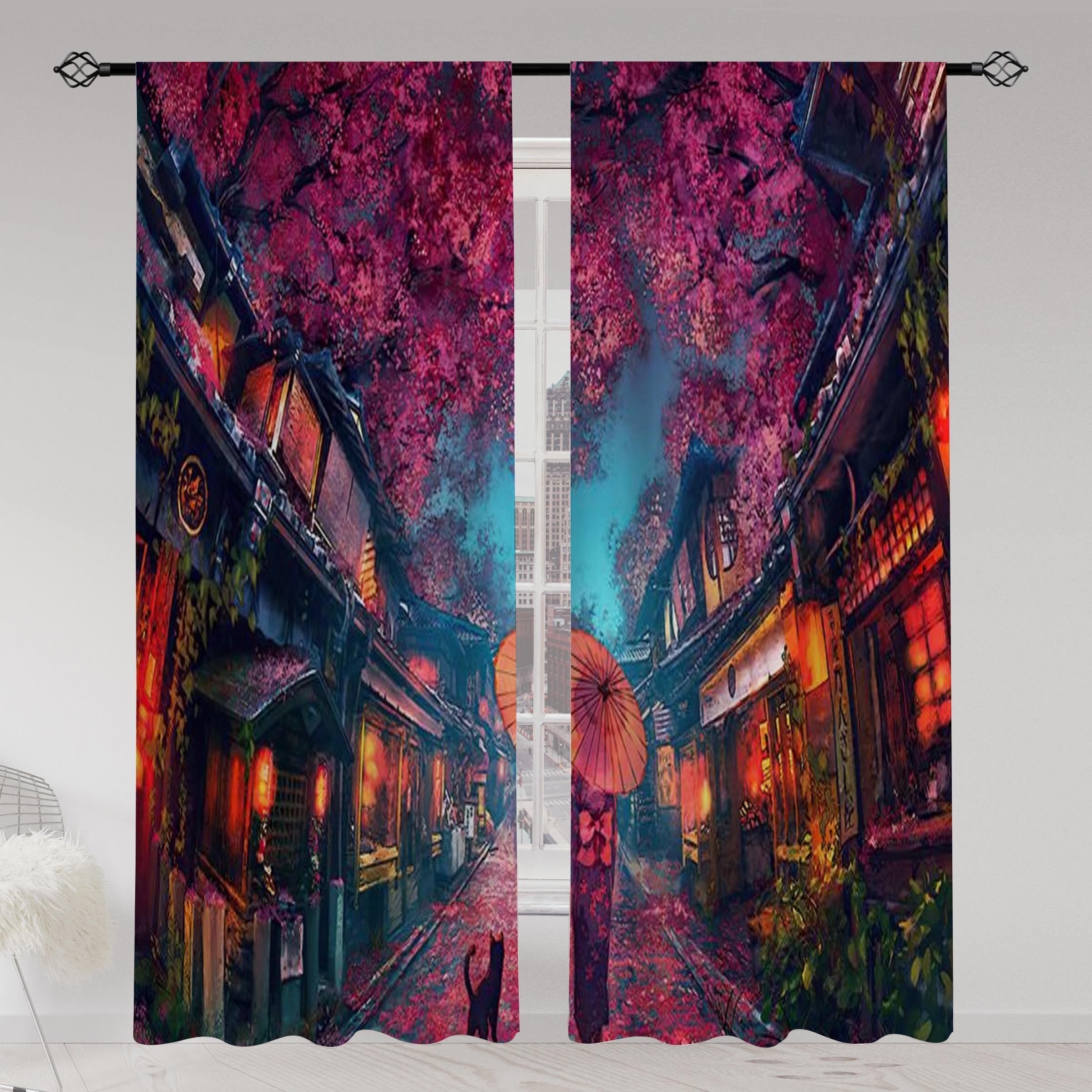 

2 шт. Цветочные шторы, японская ветка сакуры, весенние напечатанные шторы, оконные шторы с карманами для гостиной W50 X H130(CM)X2&Grommet Top