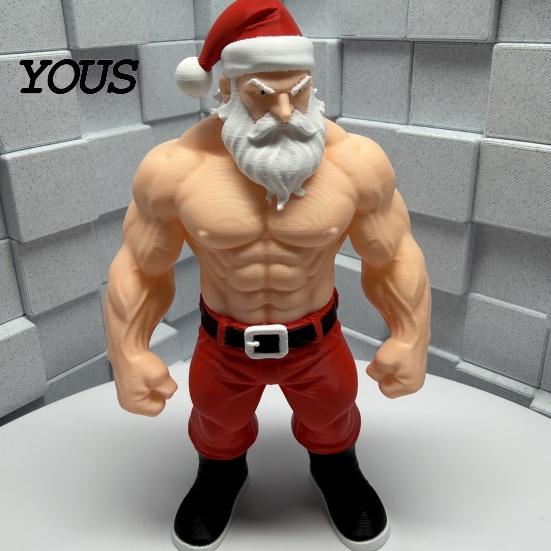 Christmas Desk Decorations 3D Printed Fitness Santa Claus Figurine, Muscular Statue, Trendy Home Office Decor Creative Sports Figure Desktop Ornament