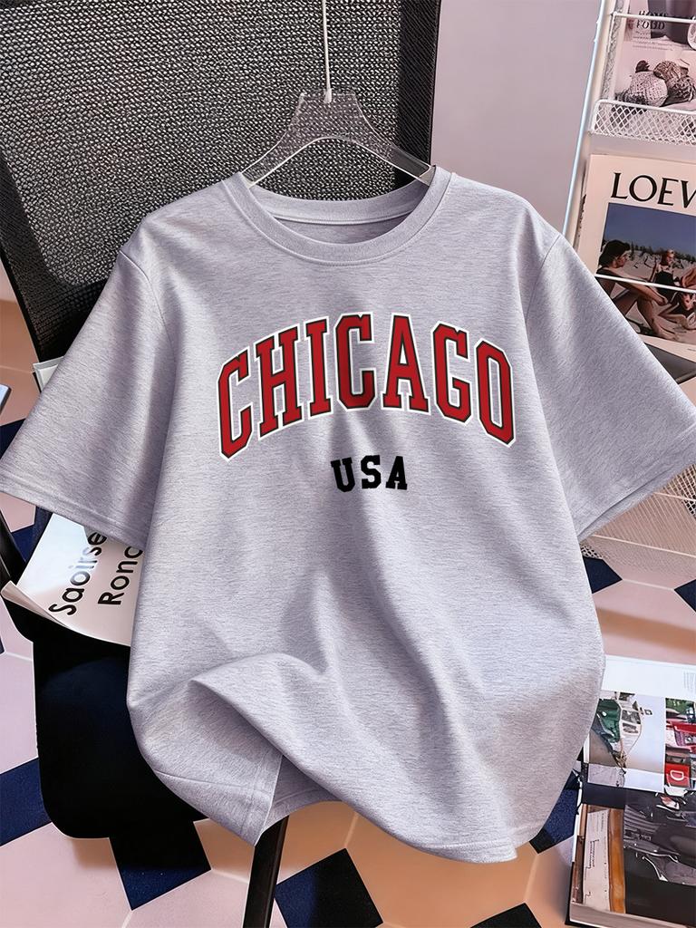 Chicago Usa Letter Printing TShirt Women Summer Short Sleeve Tops Comfortable Soft ONeck T Shirt Casual Womans Clothes