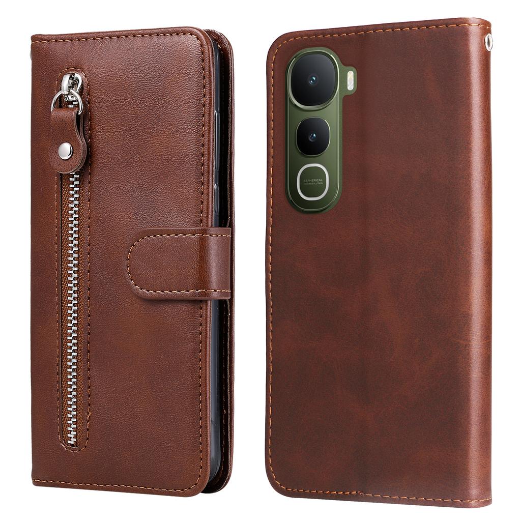 For vivo Y400 5G PU Leather Cases with Zipper Pocket Wallet Phone Cover Stand