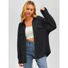 Women's Pocket Shirt Solid Color Casual Oversized Long Sleeve Waffle Weave Top