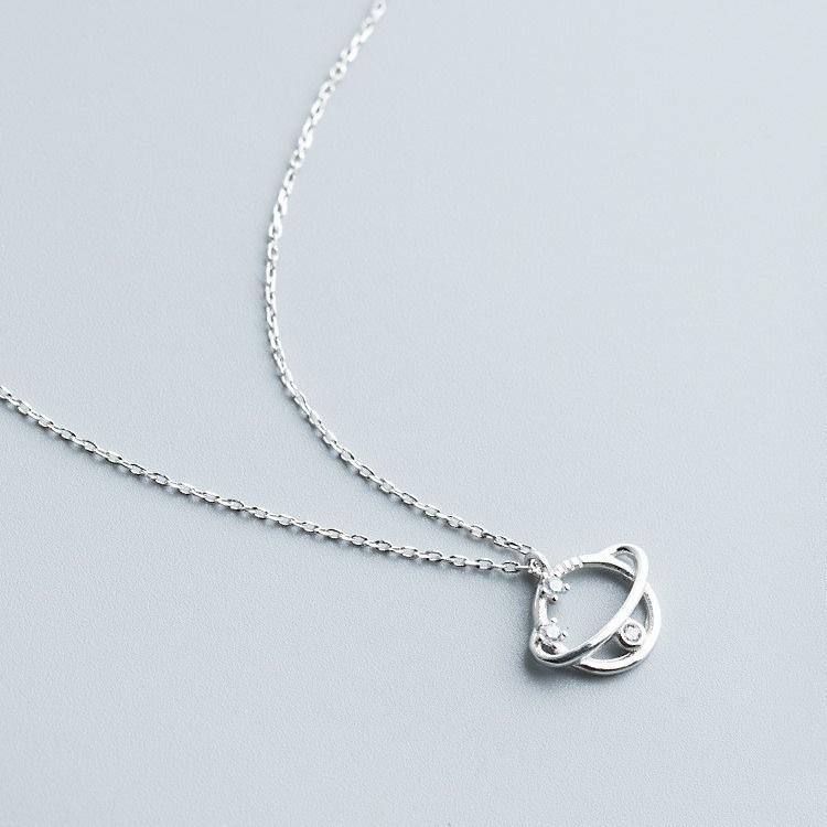 Cosmic Planet S925 Silver-Plated Clavicle Necklace: Trendy Korean Diamond-Inlaid Simple Short Necklace for Women