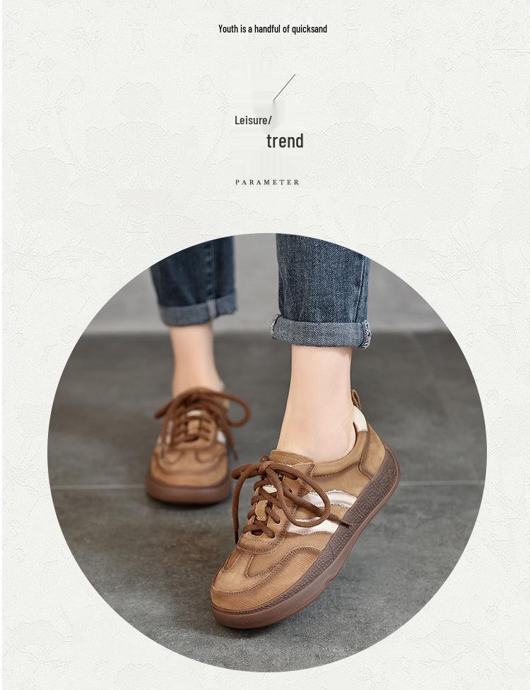 2025 Women's Genuine Leather Sporty Flats: Versatile Low-Top Trainers for Casual, Four-Season Wear