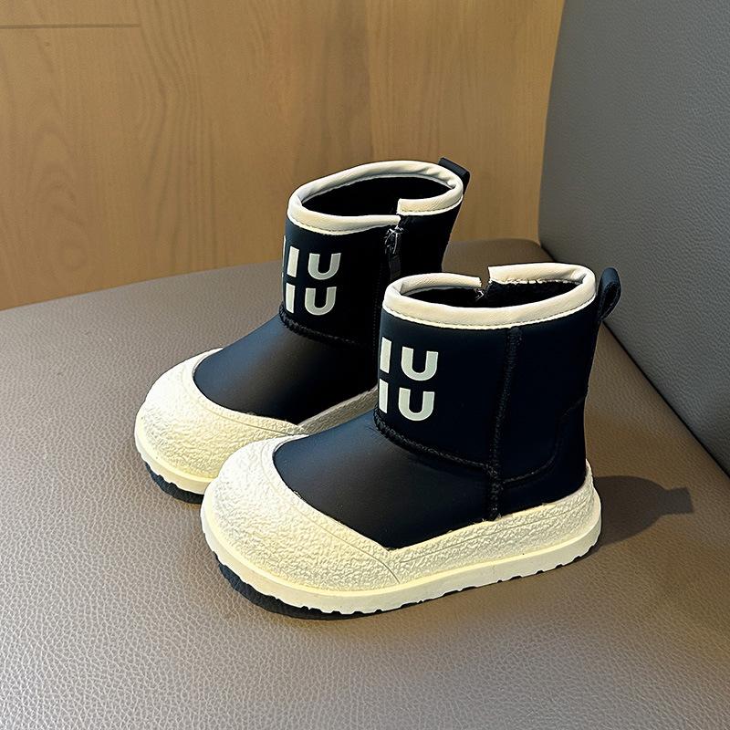 Children's leather two-cotton boots will be popular in autumn and winter 2025, baby girl velvet warm small boots, boys' cotton boots tide