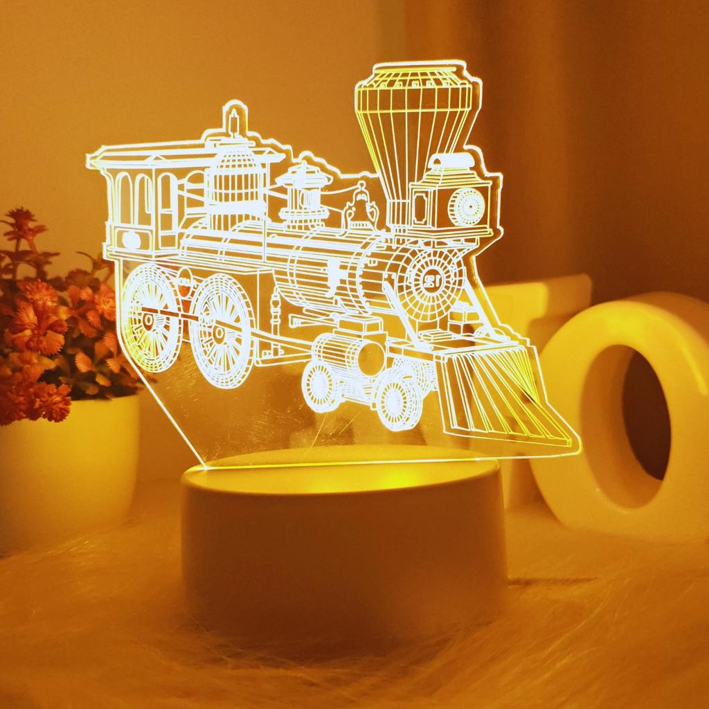 Retro lokomotywa parowa lampka nocna 3D, USB monochromatyczne ciepłe światło, bardzo odpowiednia do sypialni i dekoracji pokoju