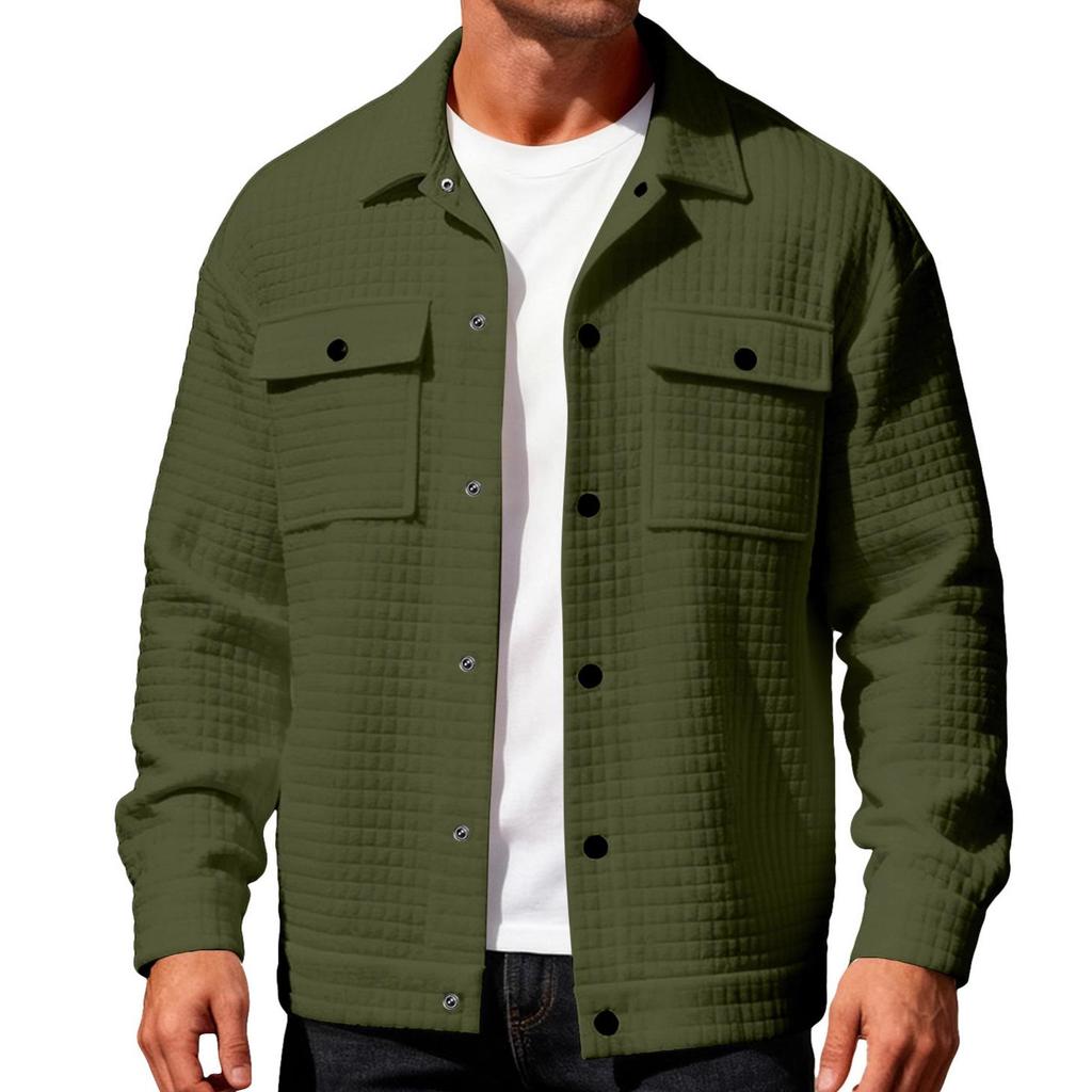 Men's Autumn Winter Plaid Jacquard Cardigan with Zipper Pockets & Button-up Hoodie