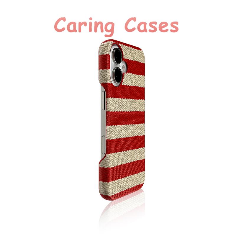 For iPhone 17 Pro Max Case Red Stripe Cloth-Texture Slim Minimalist Protective Cover Compatible with iPhone 16 15 14 13 12 11